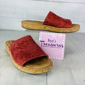 Red Embossed Women Sandals